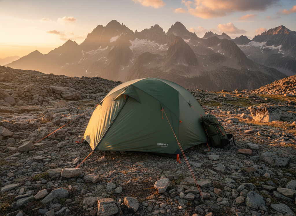Summit Pro 3-Season Tent set up at a mountain campsite